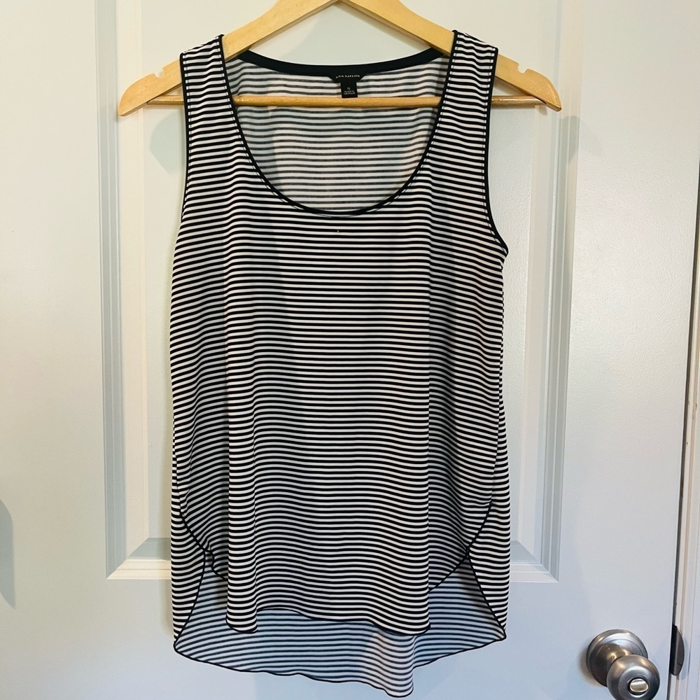 Ann Taylor Navy and White Striped Blouse